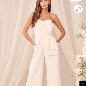 Lulu’s Won a Heart White Strapless Wide Leg Jumpsuit